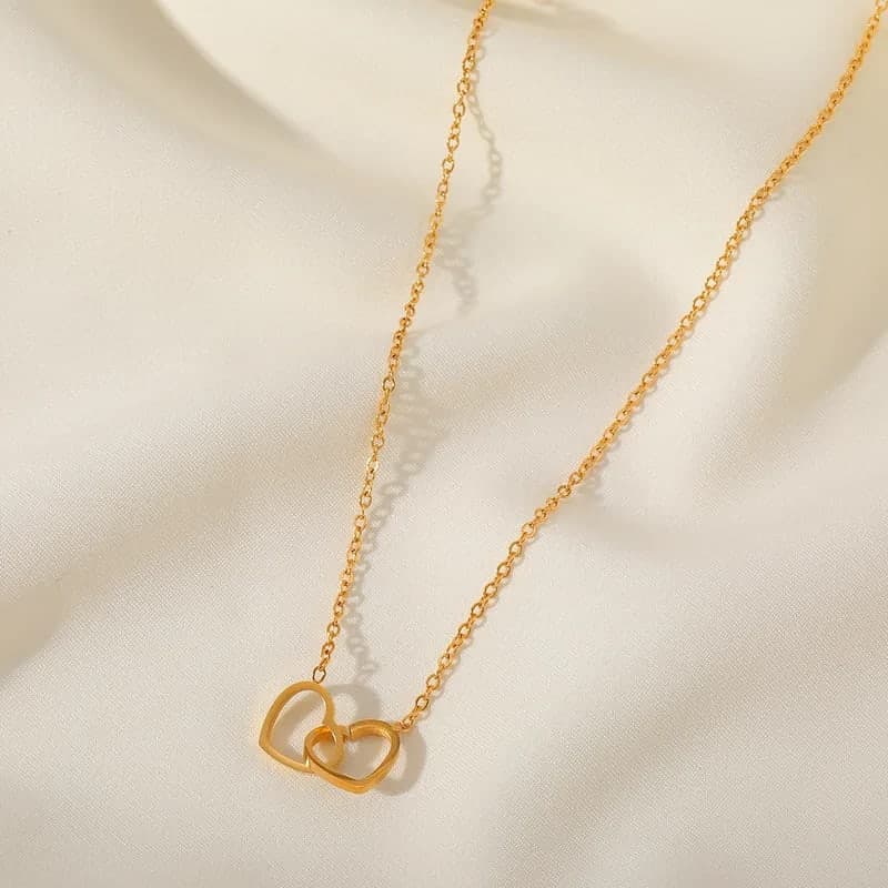 Gold Plated Double Heart Pendant Necklace for Women & Girls | Minimalist Heart Chain Necklace — view 1