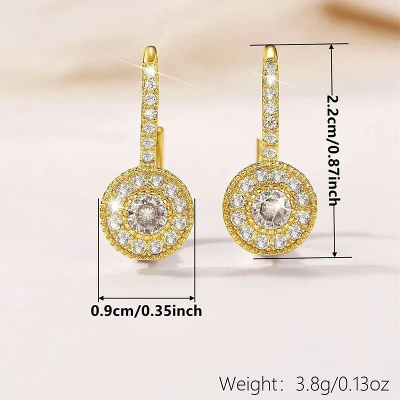 Gold-Tone Round Halo Crystal Hoop Earrings for Women & Girls | Elegant Leverback Earrings — thumbnail 3
