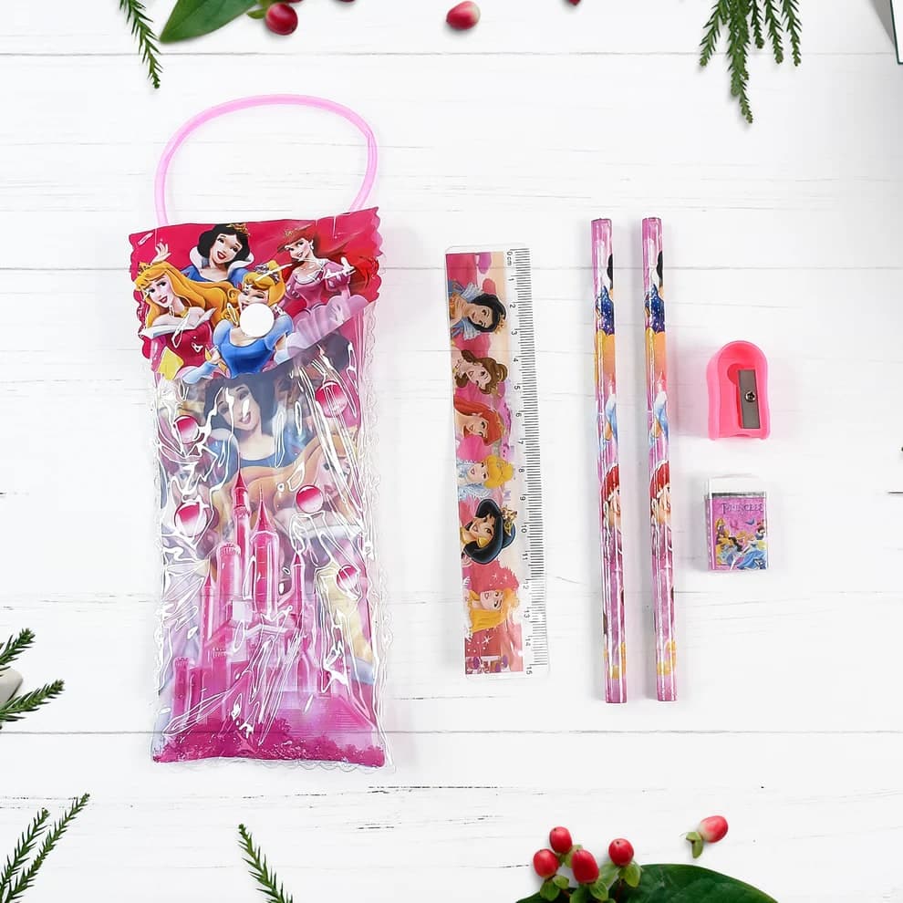 Princess Stationery Kit for Kids | 5-Piece School Stationery Set with 2 Pencils, 15 cm Scale, Eraser & Sharpener | Cartoon Study Kit — thumbnail 2