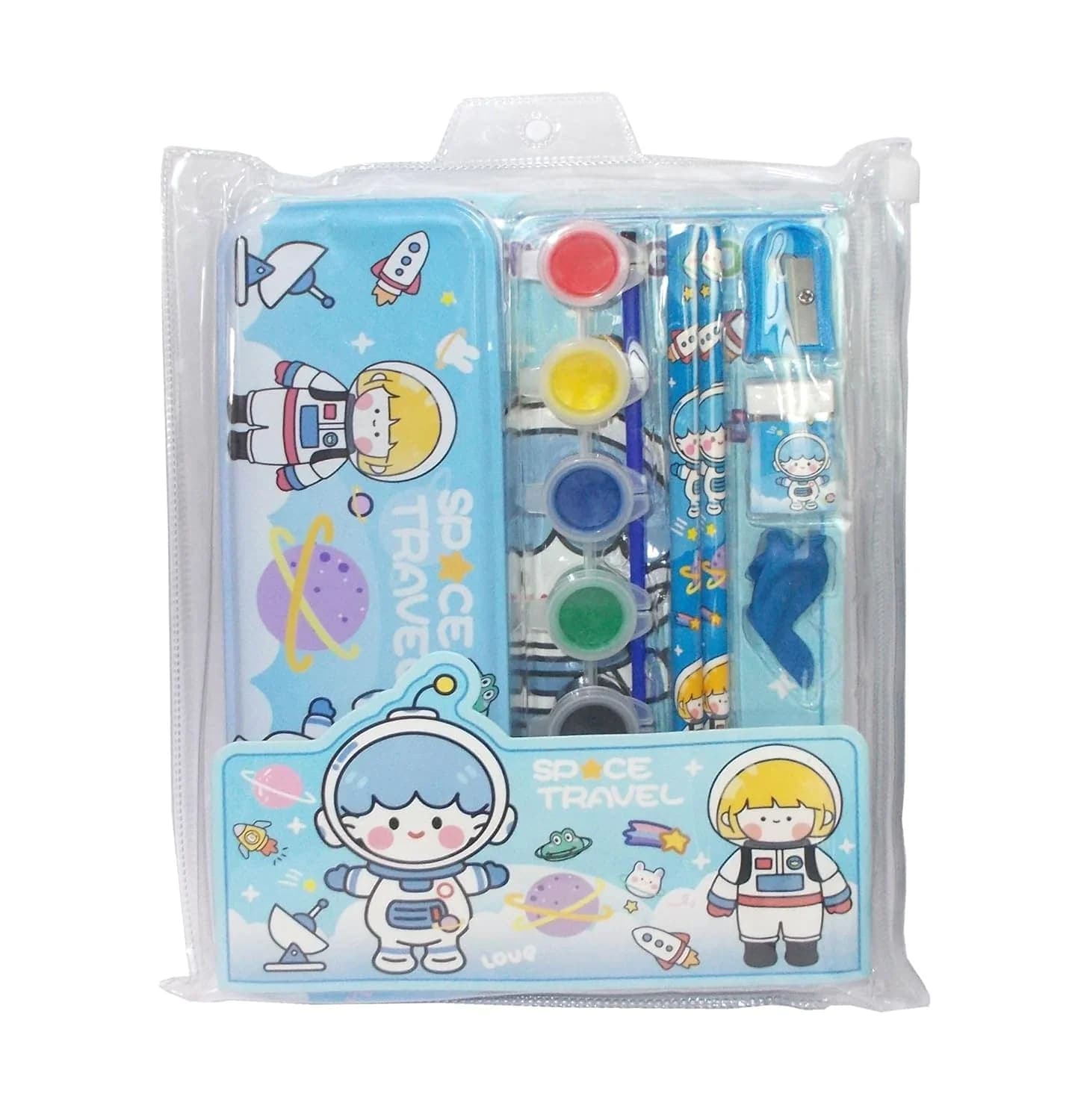 Kids Cartoon Stationery Gift Set with Pencil Box, Notebook, Pencil, Eraser & Watercolor Paint Kit | School Supplies Combo | Pack of 1 — thumbnail 3
