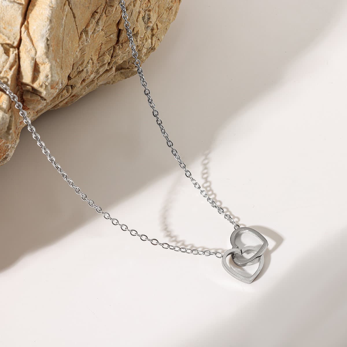 Gold Plated Double Heart Pendant Necklace for Women & Girls | Minimalist Korean Style Fashion Chain | Pack of 1 — thumbnail 2
