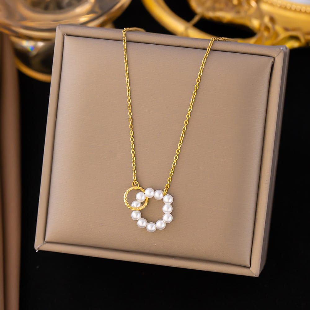 Gold Plated Pearl Circle Pendant Necklace for Women & Girls | Elegant Minimalist Fashion Chain | Pack of 1 — view 1
